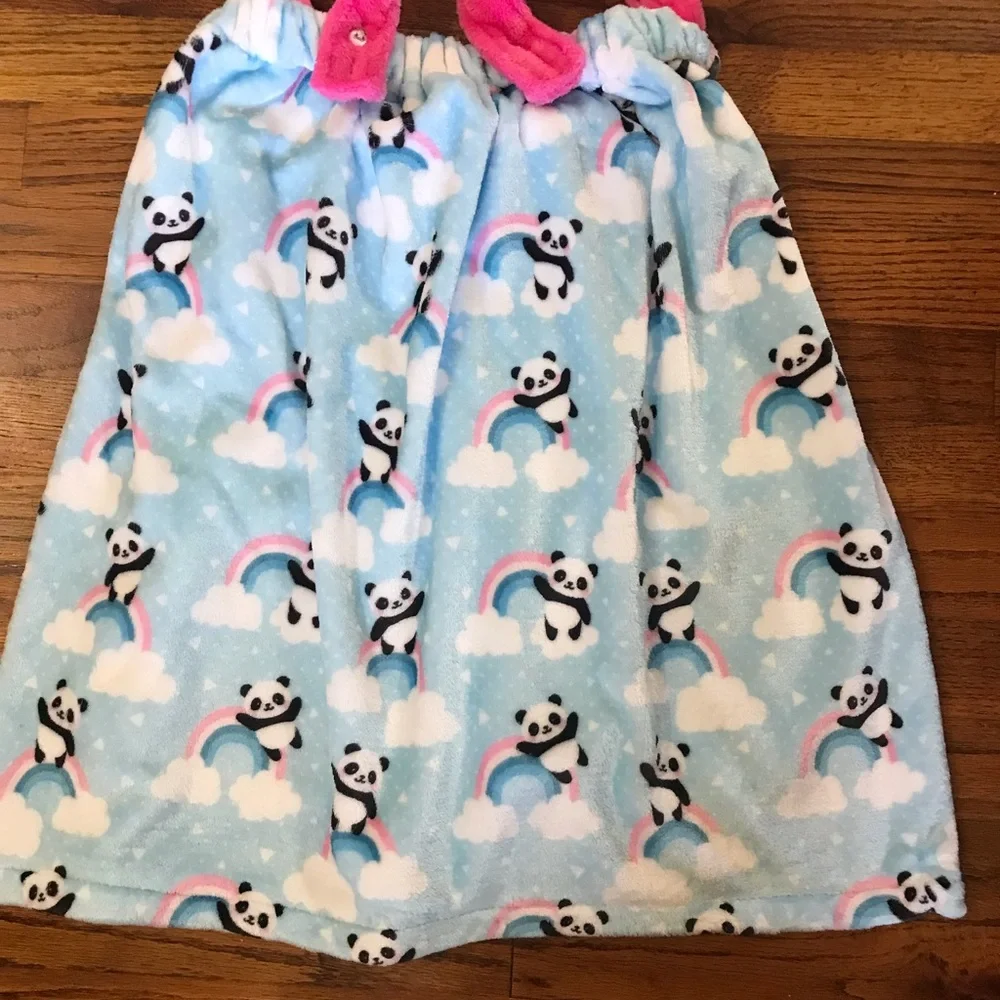Girls Kids Bath Towel Wrap Cover Headband Hair Wrap Cotton Plush Panda & Rainbow
